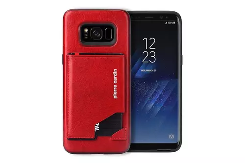 Telefontok Pierre Cardin Bőr + Szilikon Tok -Piros Samsung Galaxy S8 (8719273131299)