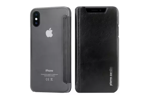 Telefontok iPhone X / iPhone XS - Pierre Cardin Kihajtható Valódi Bőr Tok - Fekete (8719273140789)