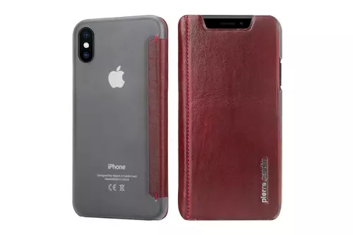 Telefontok iPhone X / iPhone XS - Pierre Cardin Kihajtható Valódi Bőr Tok - Piros (8719273140796)