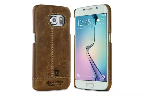 Telefontok Samsung Galaxy S6 Edge - G925 - Pierre Cardin Valódi Bőr Tok Barna (8719273213759)