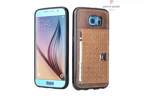 Telefontok Samsung Galaxy S6 - Pierre Cardin Bőr + Szilikon Tok - G9200 - Barna (8719273214589)