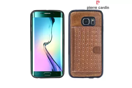 Telefontok Samsung Galaxy S6 Edge - Pierre Cardin Bőr + Szilikon Tok - G925 - Barna (8719273214619)