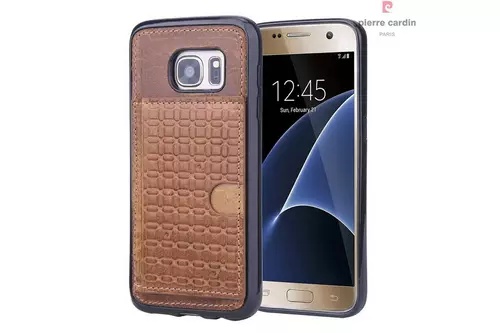 Telefontok Samsung Galaxy S7 - G930F - Pierre Cardin Bőr + Szilikon Tok - Barna (8719273214640)