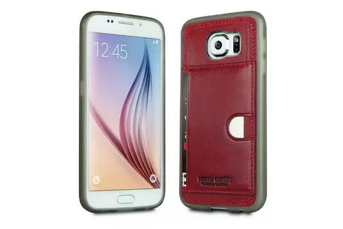 Telefontok Samsung Galaxy S6 - Pierre Cardin Bőr + Szilikon Tok - G9200 - Piros (8719273214770)