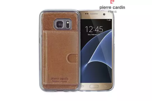 Telefontok Samsung Galaxy S7 - G930F - Pierre Cardin Bőr + Szilikon Tok - Barna (8719273214824)