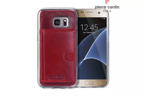 Telefontok Samsung Galaxy S7 - Pierre Cardin Bőr + Szilikon Tok - G930F - Piros (8719273214831)