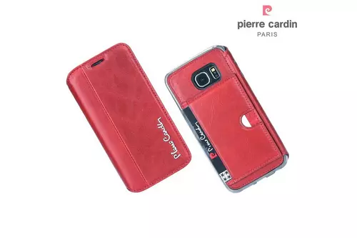 Telefontok Pierre Cardin Kihajtható Valódi Bőr Tok Samsung Galaxy S6 Edge - G925 - Piros (8719273215166)