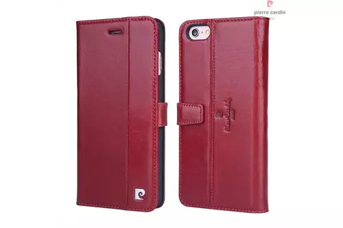 Telefontok Pierre Cardin Kihajtható Valódi Bőr Tok IPhone 6 Plus / 6s Plus - Piros (8719273215289)