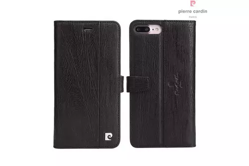 Telefontok Pierre Cardin Kihajtható Valódi Bőr Tok IPhone 7 Plus / 8 Plus- Fekete (8719273229439)