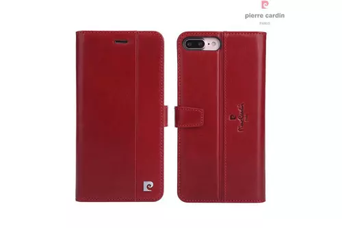 Telefontok Pierre Cardin Kihajtható Valódi Bőr Tok IPhone 7 Plus / 8 Plus- Piros (8719273229446)