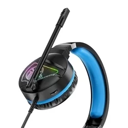 Headset: HOCO W104 - fekete/kék fejhallgató mikrofonnal (vezetékes: Jack/USB)-1