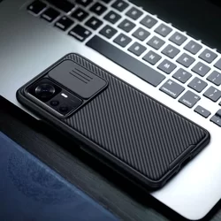 Telefontok Xiaomi 12 Lite - Nillkin csúsztatható kameravédős fekete hátlap tok-5