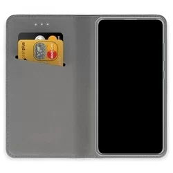 Telefontok Samsung Galaxy A14 5G - arany mágneses szilikon keretes könyvtok-1