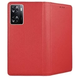 Telefontok Oppo A57s - piros mágneses szilikon keretes könyvtok-2