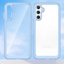 Telefontok Samsung Galaxy A14 5G - átlátszó hátlap tok, kék szilikon kerettel-7