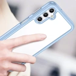 Telefontok Samsung Galaxy A14 5G - átlátszó hátlap tok, kék szilikon kerettel-5