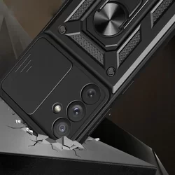 Telefontok Samsung Galaxy A54 5G - Camshield - fekete szilikon tok, kitámasztó ujjgyűrűvel, csúsztatható kameravédővel-4