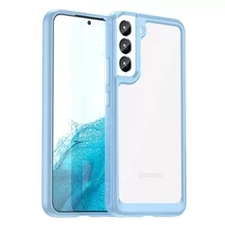 Telefontok Samsung Galaxy S23 - átlátszó hátlap tok, kék szilikon kerettel-1