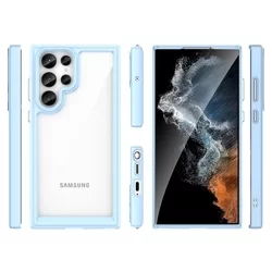 Telefontok Samsung Galaxy S23 Ultra - átlátszó hátlap tok, kék szilikon kerettel-5