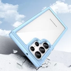 Telefontok Samsung Galaxy S23 Ultra - átlátszó hátlap tok, kék szilikon kerettel-6
