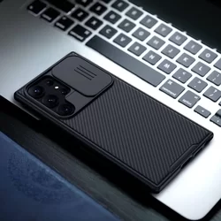 Telefontok Samsung Galaxy S23 Ultra - Nillkin csúsztatható kameravédős fekete hátlap tok-1