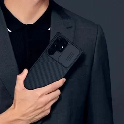 Telefontok Samsung Galaxy S23 Ultra - Nillkin csúsztatható kameravédős fekete hátlap tok-3