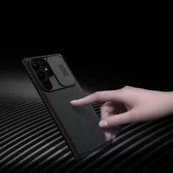 Telefontok Samsung Galaxy S23 Ultra - Nillkin csúsztatható kameravédős fekete hátlap tok-2