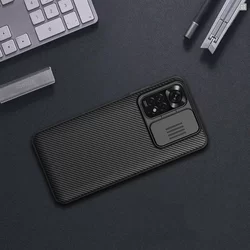 Telefontok Xiaomi Note 11 - Nillkin csúsztatható kameravédős fekete hátlap tok-2