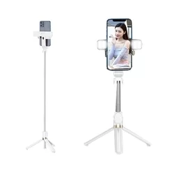 Selfie bot: STAND XT-06S - fehér, bluetooth távirányítós, tripoddá alakítható selfie bot LED világítással-4