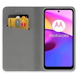 Telefontok Motorola Moto E20 - arany mágneses szilikon keretes könyvtok-1