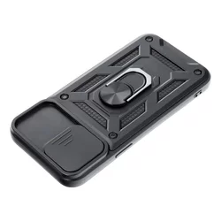 Telefontok iPhone SE (2020) - Camshield - fekete szilikon tok, kitámasztó ujjgyűrűvel, csúsztatható kameravédővel-2