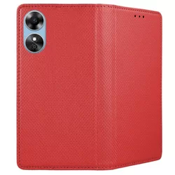 Telefontok Oppo A17 - piros mágneses szilikon keretes könyvtok-1