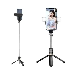 Selfie bot: STAND XT-06S - fekete, bluetooth távirányítós, tripoddá alakítható selfie bot LED világítással-2
