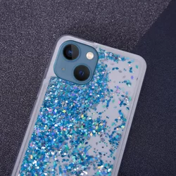Telefontok iPhone 14 - kék folyékony csillámos hátlap tok -2