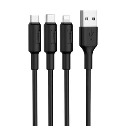 Hoco X25 - 3in1 kábel - USB - Lightning / Type-C / MicroUSB fekete kábel 2A, 1m-1