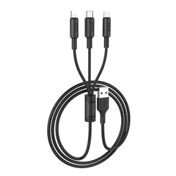 Hoco X25 - 3in1 kábel - USB - Lightning / Type-C / MicroUSB fekete kábel 2A, 1m-2