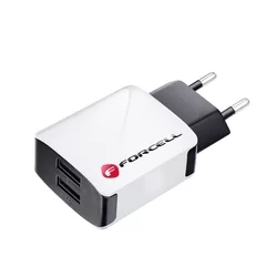 Töltő: Forcell U21 - 2xUSB portos fehér hálózati töltőfej 2A + USB / Type-C (USB-C) kábel (1m)-2