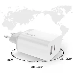 Telefon töltő: Dudao A6xs - USB / Type-C (USB-C) portos fehér hálózati gyors töltőfej, 3A-1