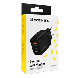 Telefon töltő: Wozinsky WC001 - USB / Type-C (USB-C) portos fekete hálózati gyors töltőfej, 20W-3
