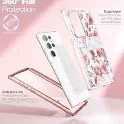 Telefontok Samsung Galaxy S23 Ultra - Tech- Protect Velar - átlátszó előlap + plexi marble mintás hátlapi 360°-os tok -2
