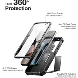 Telefontok Samsung Galaxy S23 - Tech- Protect Kevlar Pro- átlátszó előlap + plexi fekete hátlapi 360°-os tok , kitámasztható-1
