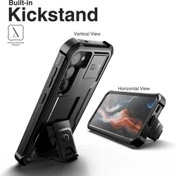 Telefontok Samsung Galaxy S23 - Tech- Protect Kevlar Pro- átlátszó előlap + plexi fekete hátlapi 360°-os tok , kitámasztható-2