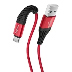 Kábel: HOCO X38 - USB / Type-C (USB-C) piros szövet gyorstöltő kábel 1m, 3A-1