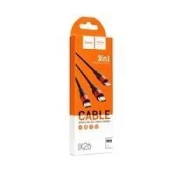 Hoco X26 - 3in1 kábel - USB - Lightning / Type-C / MicroUSB fekete/piros kábel 2A, 1m-2