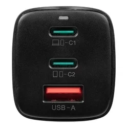 Hálózati töltő: Tactical Flashbang GaN - 1 USB / 2 Type-C (USB-C) porttal, univerzális hálózati gyorstöltő, fekete 65W-1