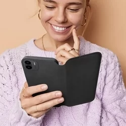 Xiaomi Redmi A2 Telefontok - Dual Pocket - fekete mágneses átlátszó szilikon keretes könyvtok-4