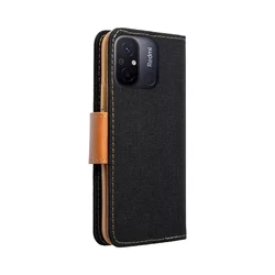 Xiaomi Redmi 12C Telefontok - Canvas fekete mágneses szilikon keretes könyvtok-1
