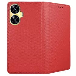 Telefontok Realme C55 - piros mágneses szilikon keretes könyvtok-1