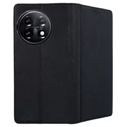 Telefontok OnePlus 11 5G - fekete mágneses szilikon keretes könyvtok-1
