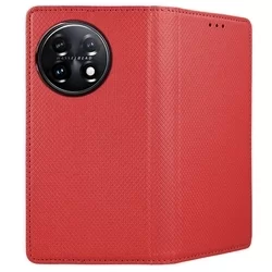 Telefontok OnePlus 11 5G - piros mágneses szilikon keretes könyvtok-1